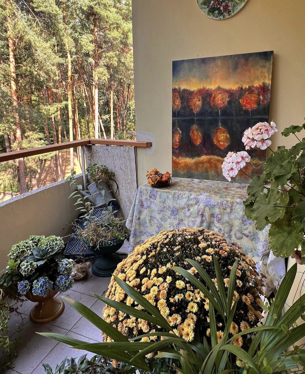 Autumn Reflection on the terrace of Marina Stognieva’s art studio, Kyiv, 2023